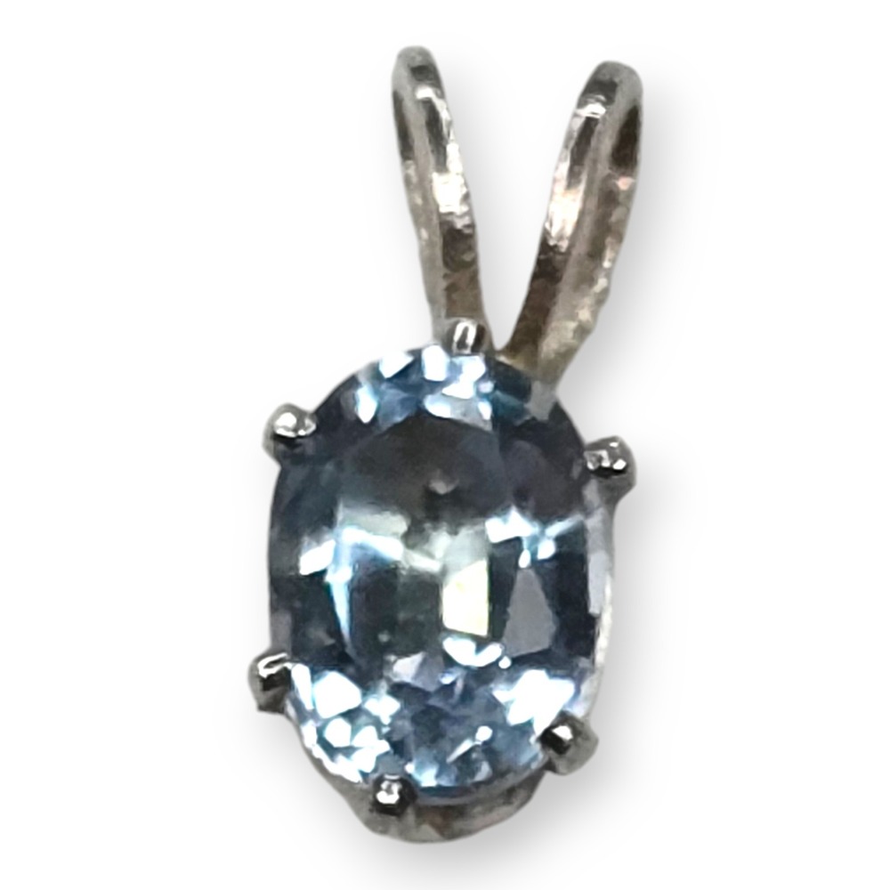 Vintage Pendant Sterling Silver 925 Blue Oval Aquamarine Solitaire